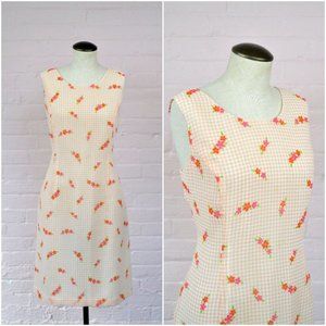 90s pink and peach floral gingham dress